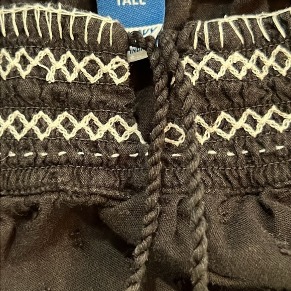 Old Navy Maxi Dress L Tall Black Embroidered Square Ruffle Textured Boho Peasant - Picture 13 of 14